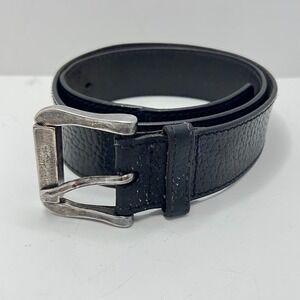 American Eagle Vtg Black Pebbled Genuine Leather Belt Silver Buckle USA Made S
